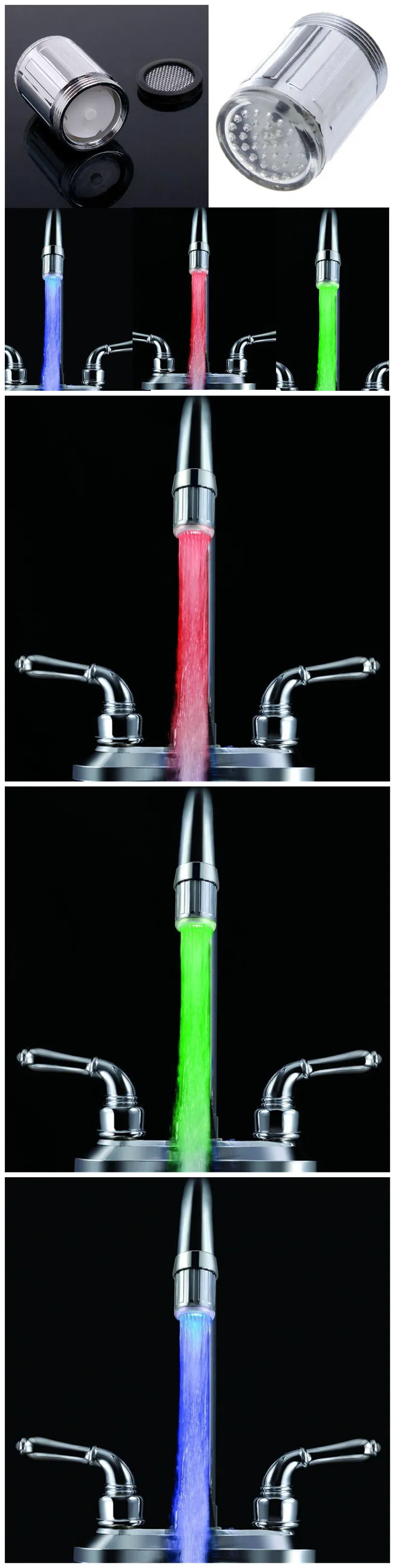 LED Faucet Lights Temperature Control Faucet Sensor Sink Tap Glow Lights Waterfull Shower Lamp RGB 3-Color Water Glow Tap Light