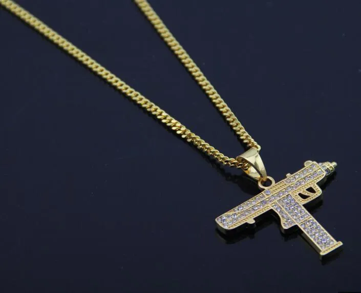 2017 hip hop colares gravados forma de arma uzi pingente dourado colar de alta qualidade corrente de ouro popular moda pingente jóias 2262973