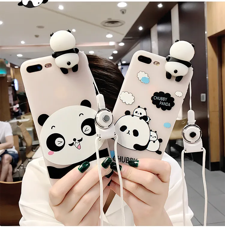 Ny 3D Soft Cute Panda Phone Case för iPhone X Case 8 7 6s 6 Plus Lovely Cartoon Silikon Cover för iPhone 6 6s 7 8 Plus Telefonväska