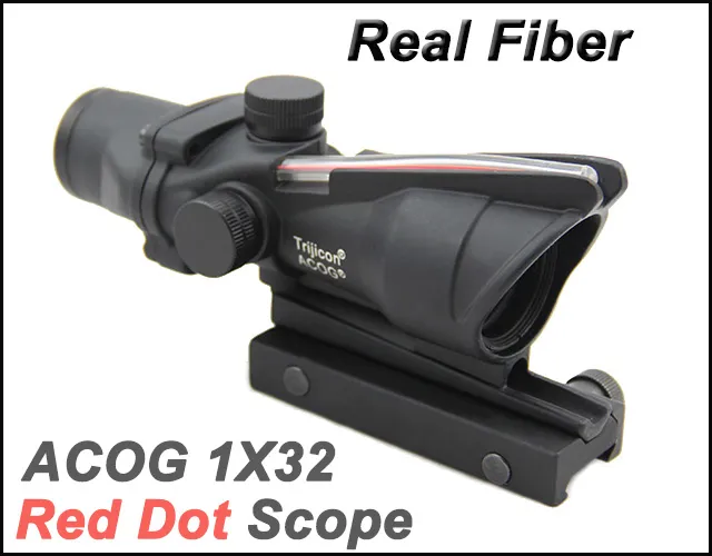 Taktisk Acog 1x32 Fiberkälla Röd Dot Omfattning med Real Red Fiber Rifle Scopes Svart