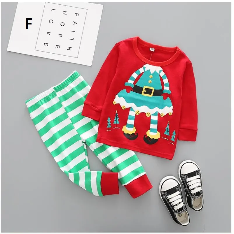 Kids Boy Girl Christmas Pajama Set Långärmade Toppar Striped Pant Nightwear Toddler Baby Boys Tjejkläder