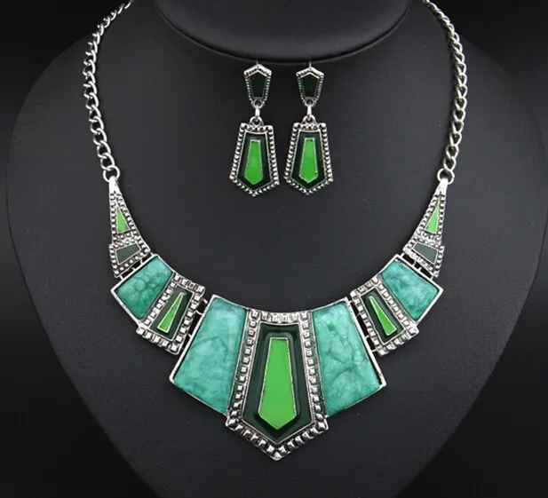 Jewelry Sets For Women Artifical Stone Enamel Necklace Earrings Sets Four Colors Statement Necklace Fashion Jewellery Set