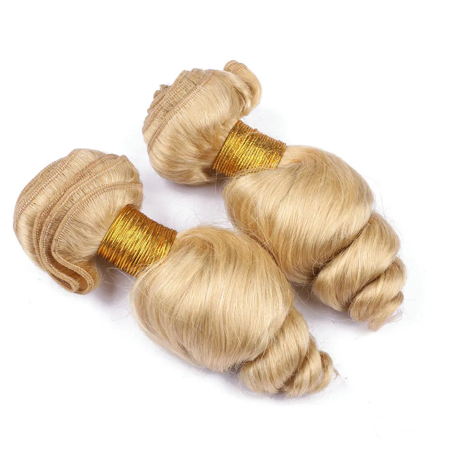 Capelli biondi ondulati ondulati sciolti tesse alta qualità bionda # 613 estensioni di trama dei capelli umani brasiliani 3 pacchi 100 g / pz fasci di capelli sciolti profondi