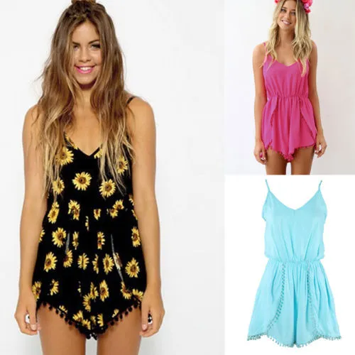 Mode nicefashion sexiga kvinnor celeb v neck playsuit fest sommar strand jumpsuit shorts pant