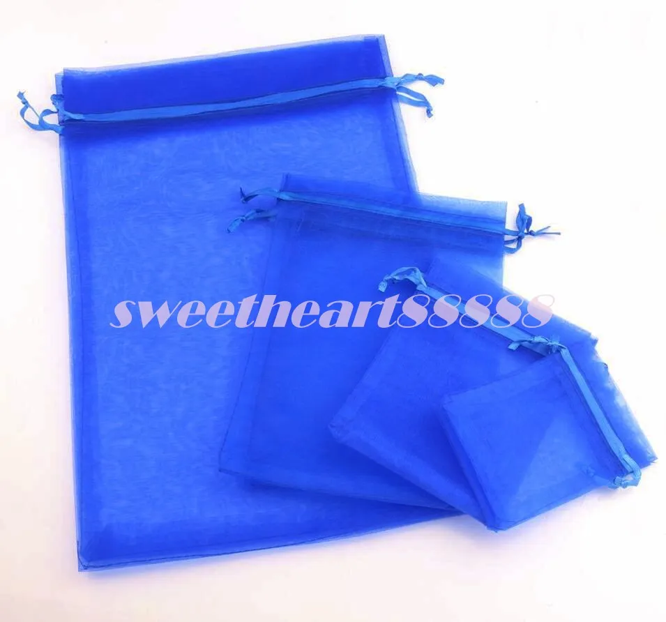 Sacchetti regalo gioielli in organza blu royal sacchetti sacchetti bomboniere 7x9 cm 9x11 cm 13x18 cm perline 100 pz / lotto