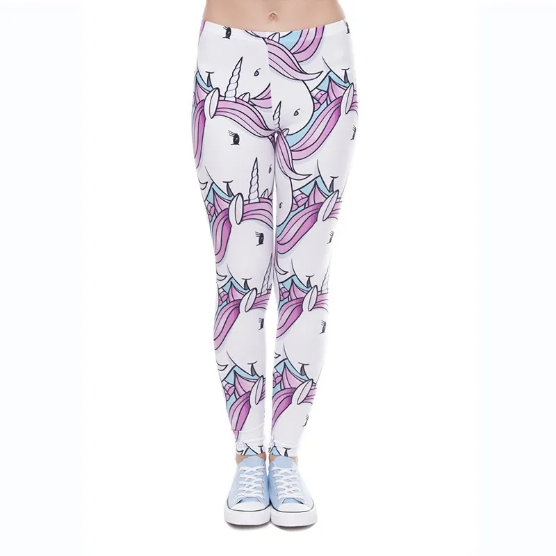 10 teile/los Leggings Digital Gedruckte Hosen Rosa Weiß Einhorn Legging Dünne Hohe Taille Legins Frauen Hosen Kostenloser Versand