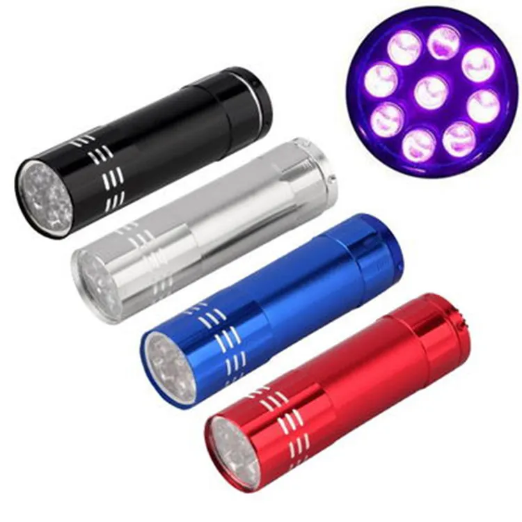 Mini 9 LED UV El Feneri Ultraviyole Yürüyüş Torchlight Ultra Menekşe Para Algılama Kutusu ile LED UV Lambası Işık Ücretsiz DHL Kargo