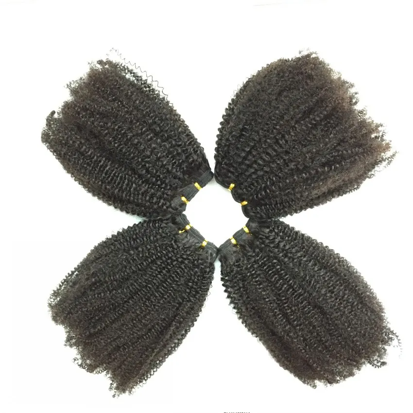 10-26 inch 4 stks / partijen Afro Kinky krullende Indiase Braziliaanse Mongoolse Peruviaanse kinky krullend maagdelijke menselijke haarextensies natuurlijk zwart