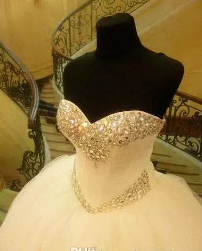 2021 vestido de baile formal vestidos de novia lentejuelas cristales cariño vestidos de novia hinchados románticos tul falda boda 3241