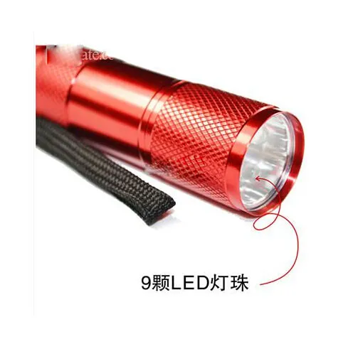 New Arrival, 9 LED Mini Torch Mini Latarka LED 300LM UV LED Latarka Latarka Wodoodporna Latarki Lampy Pochodnie Czarne