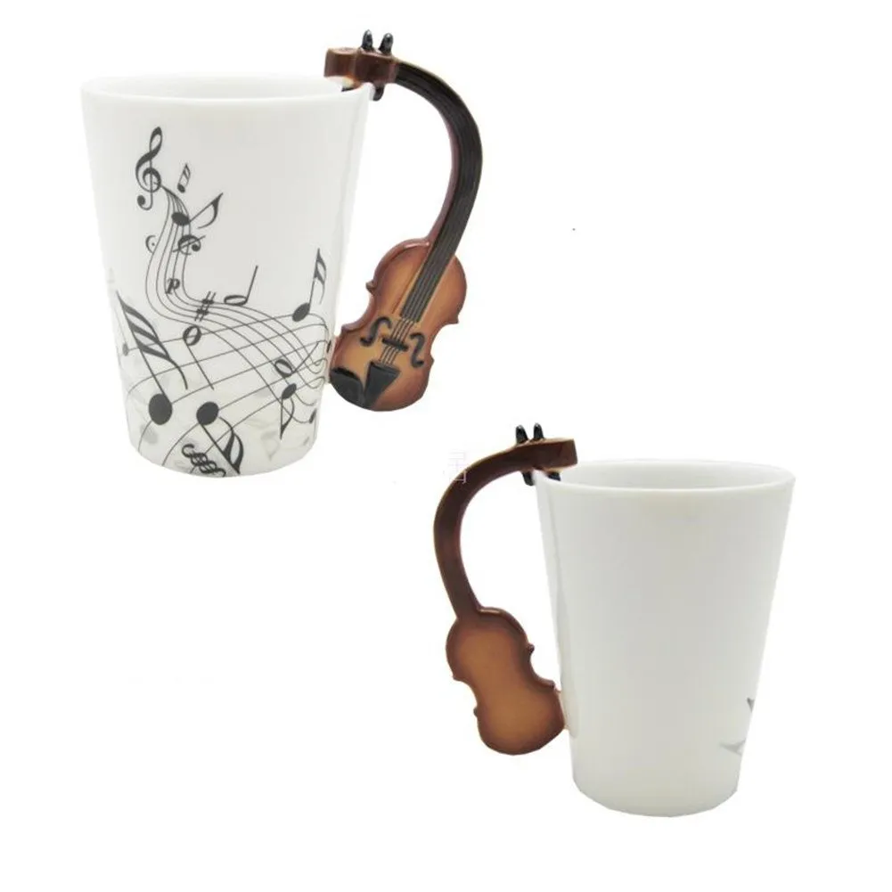 Te kaffe mjölkvattenmugg keramisk ben porslin mugg med handtag kärlek musik violin anteckningar håller tekopp bröllop brithday julklapp med presentförpackning vit diskvatten säker