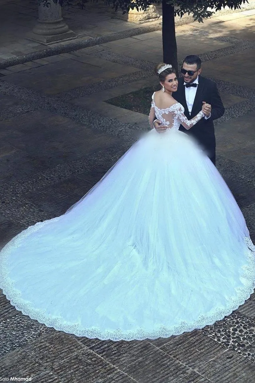 Zei Mhamad romantische lange mouw wit kralen kant trouwjurken 2019 vestido de noiva luxe trouwjurk voor bruiden