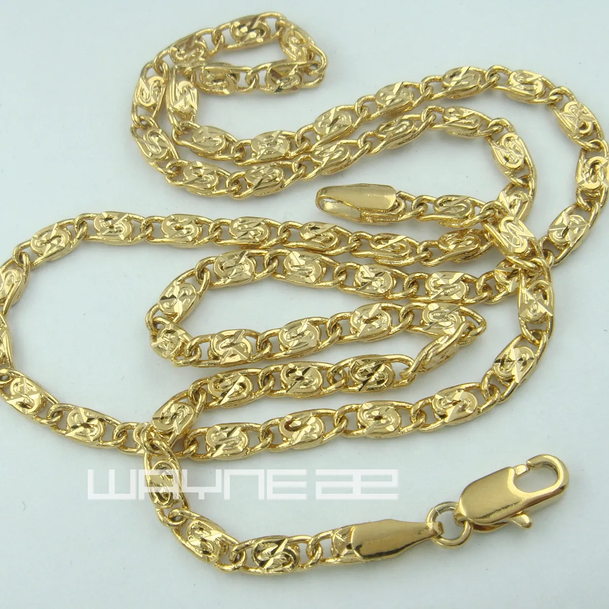 Collar largo sólido para mujer con cadena de eslabones y anillos GF de oro de 18 quilates N245