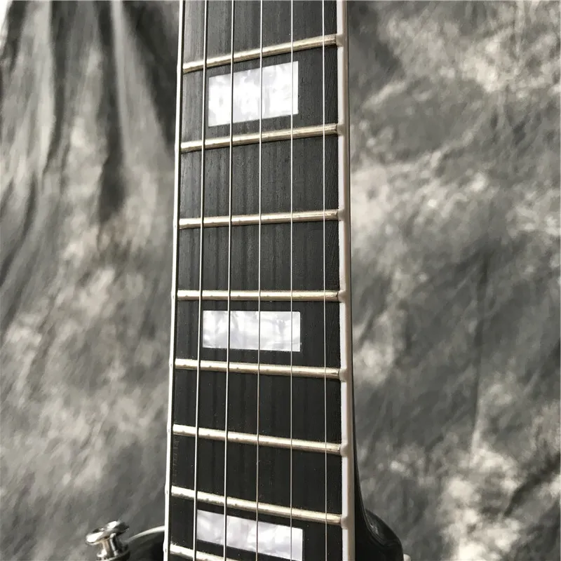 New arrival hot selling custom shop electric guitar glossy black finish ebony fingerboard with frets end bindings, with chrome hardware