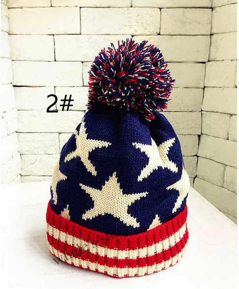 Unisexe Union Jack ou Stars Stripes USA Drapeau Chaud Hiver Bobble Beanie Royaume-Uni Drapeau Crâne Ski Pom Pom Chapeau Cap 10pcs / lot 237R