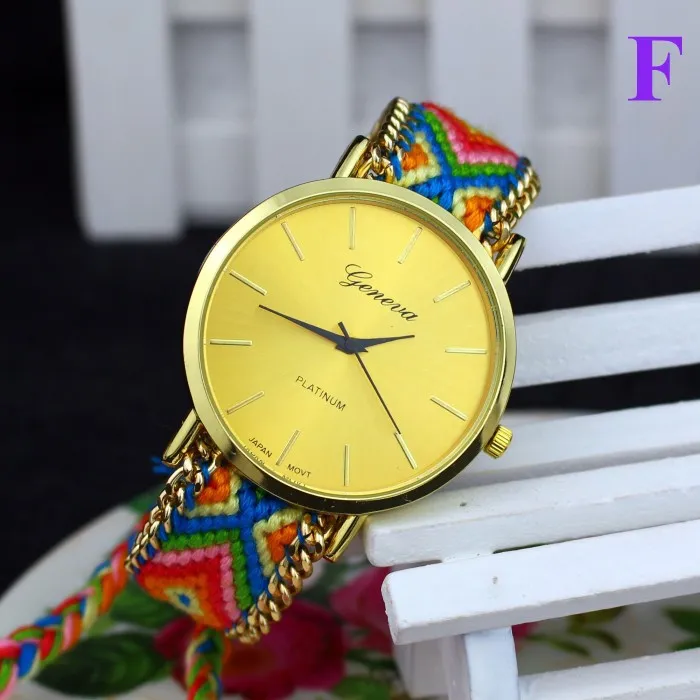 Colors Handmade Braided Geneva Watches Friendship Bracelet Watch Hand-Woven Watch Ladies Quarzt Watches 