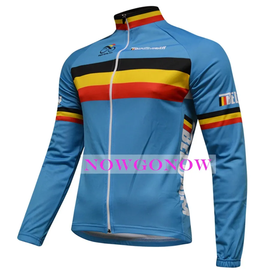 2016 Jazda na rowerze Jersey Belgia Z Długim Rękawem Odzież Rower Odzież Nosić Jazda MTB Road Ropa Ciclismo Nowgonow Mężczyźni Pełna Zip Road Mountain Summer