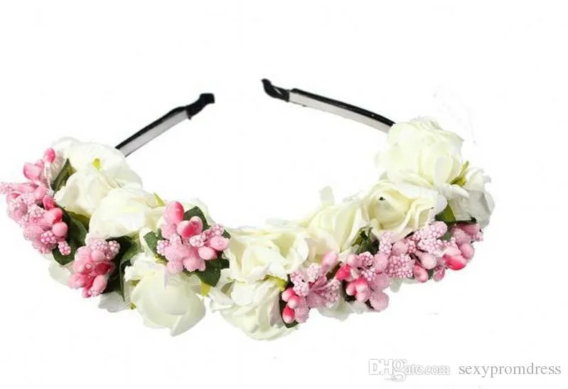 Barato colorido praia nupcial casamento guirlanda boêmio flores headbands com flores multicoloridas floral guirlanda nupcial cabelo accessor3344197