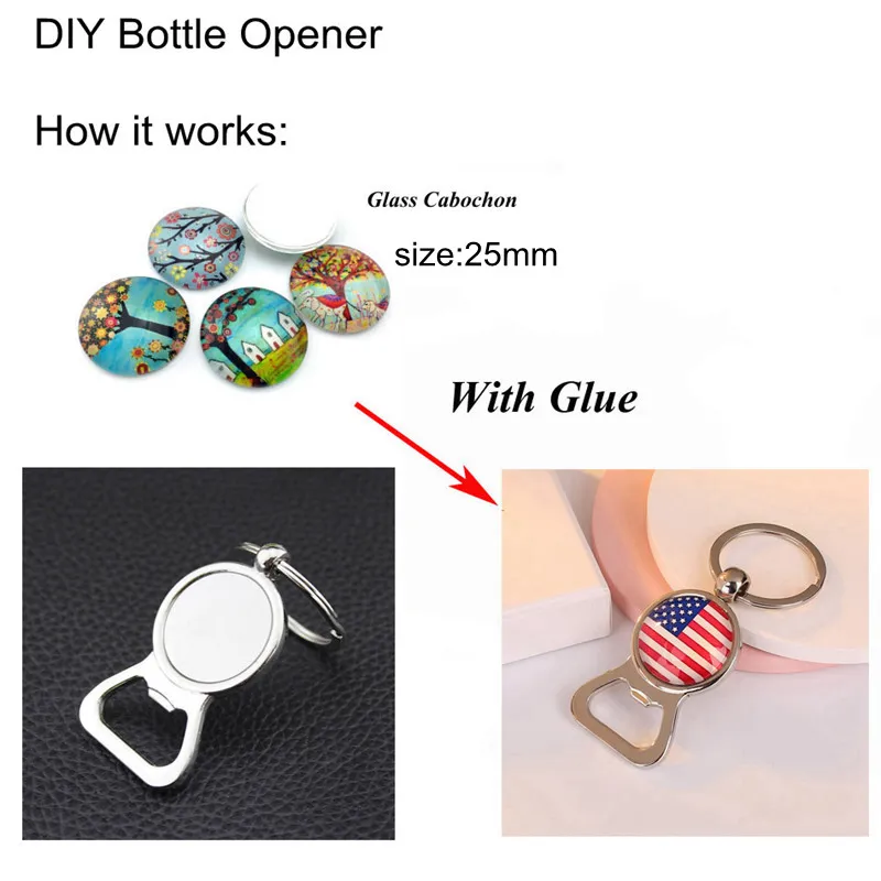 Beer Bottle Opener Key Rings DIY for 25mm Glass Cabochon Keychains Alloy Kitchen Tools Men Gifts Jewelry Engravable KeyRings DHL