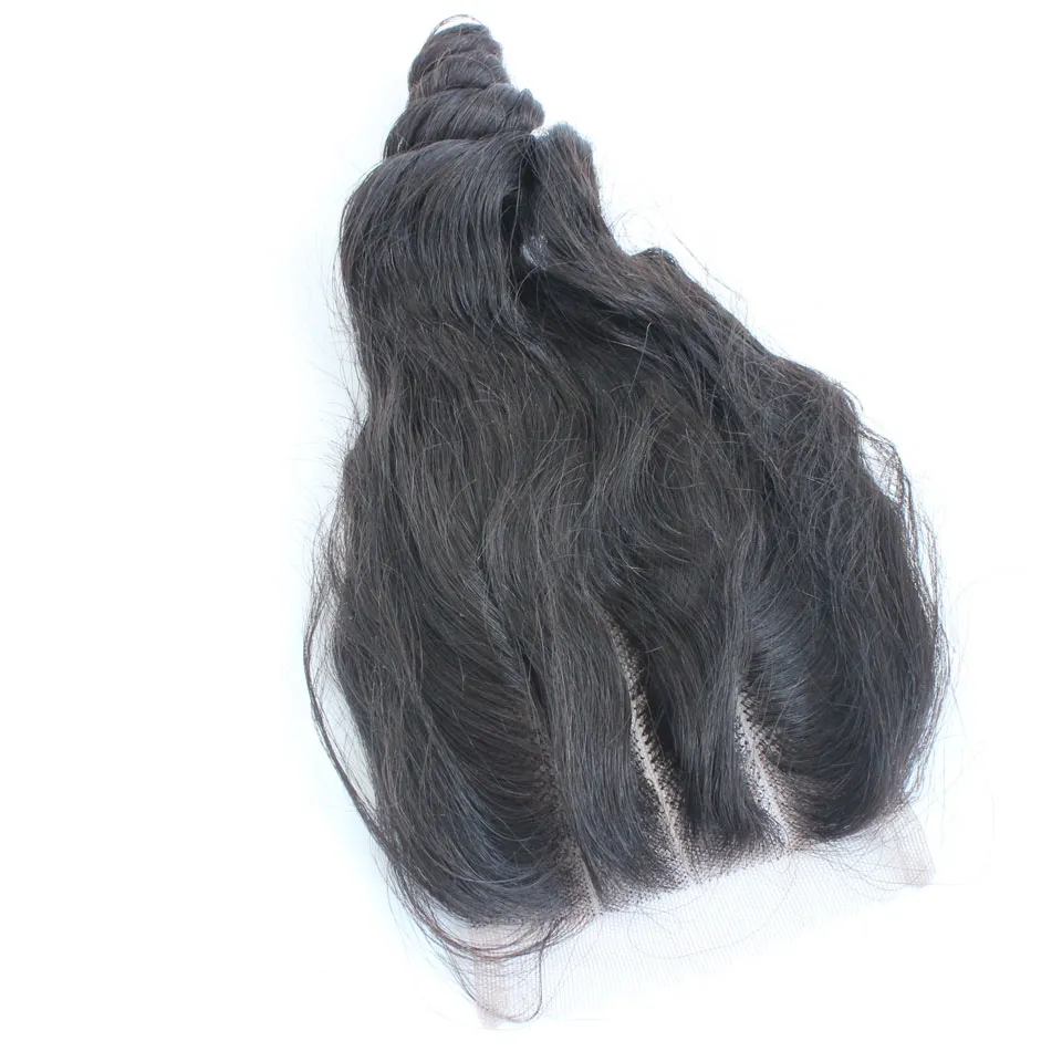 7A Lace Closure 35x4 Birmańskie włosy luźne fala ludzkie włosy górne koronkowe zamykania kawałki z bielonymi węzłami Środkowa 3 -droga część Stock5021757