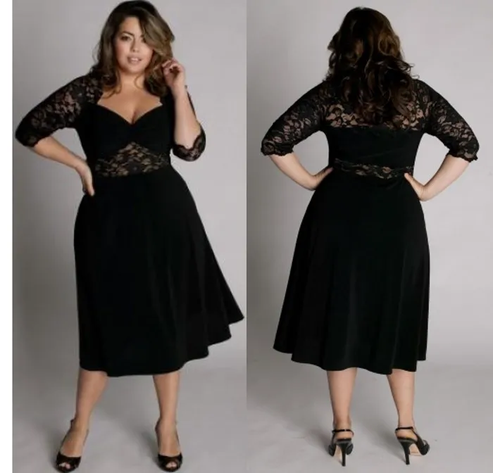 New Arrival A Line V Neck Tea Length Plus Size Black Mother Of The