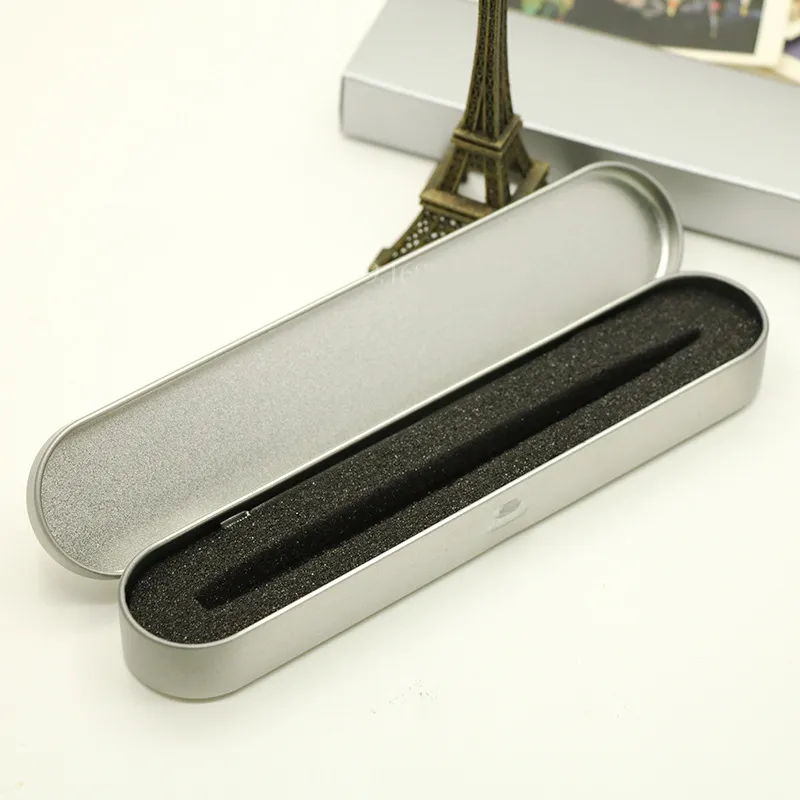 Metal Tin Pencil Cases Single Pen Empty Silver Storage Box Case with Sponge Gift Boxes Organizer