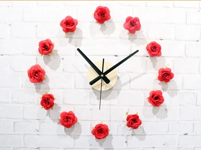 Belles fleurs romantique rose bricolage horloge murale horloge bricolage Rural contracté idées de mode muet