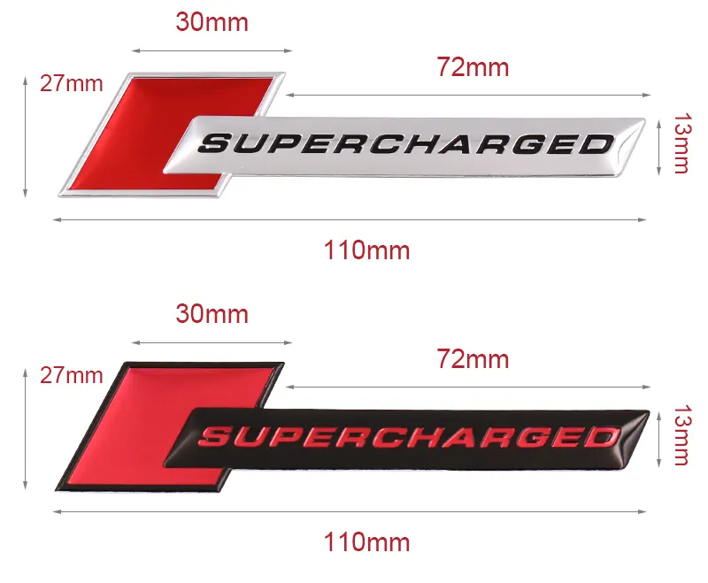 Aluminum stickers SUPERCHARGED Decal Emblem Badge Sticker for Volkswagen Audi A3 A4 A5 A6 Q3 Q5 Q7 S4 S6 TT TTS R8 RS7 S4 Car Styling