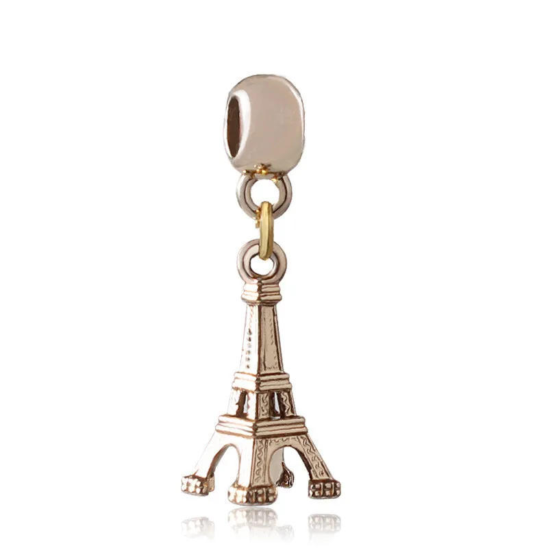 La Torre Eiffel ciondola la lega di fascino perlina placcato oro moda donna gioielli splendido stile europeo per collana braccialetto fai da te PANZA005-21