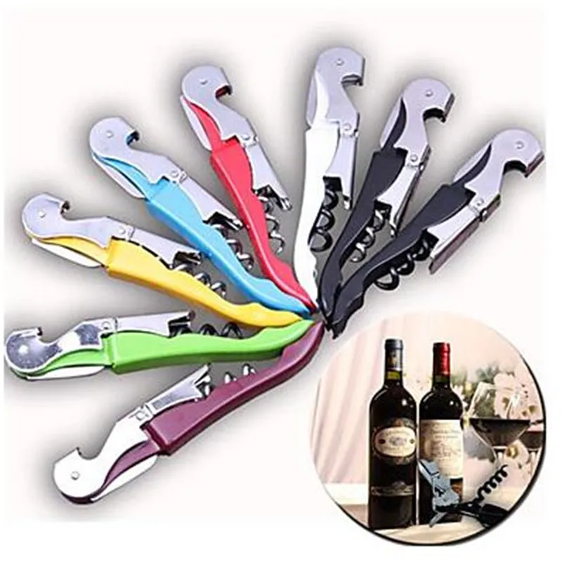 Multi-função Vinho Corkscrew Aço Inoxidável Abridor de Garrafas Faca Puxar Torneira Double Armado Corkscrew Creative Presentes Promocionais