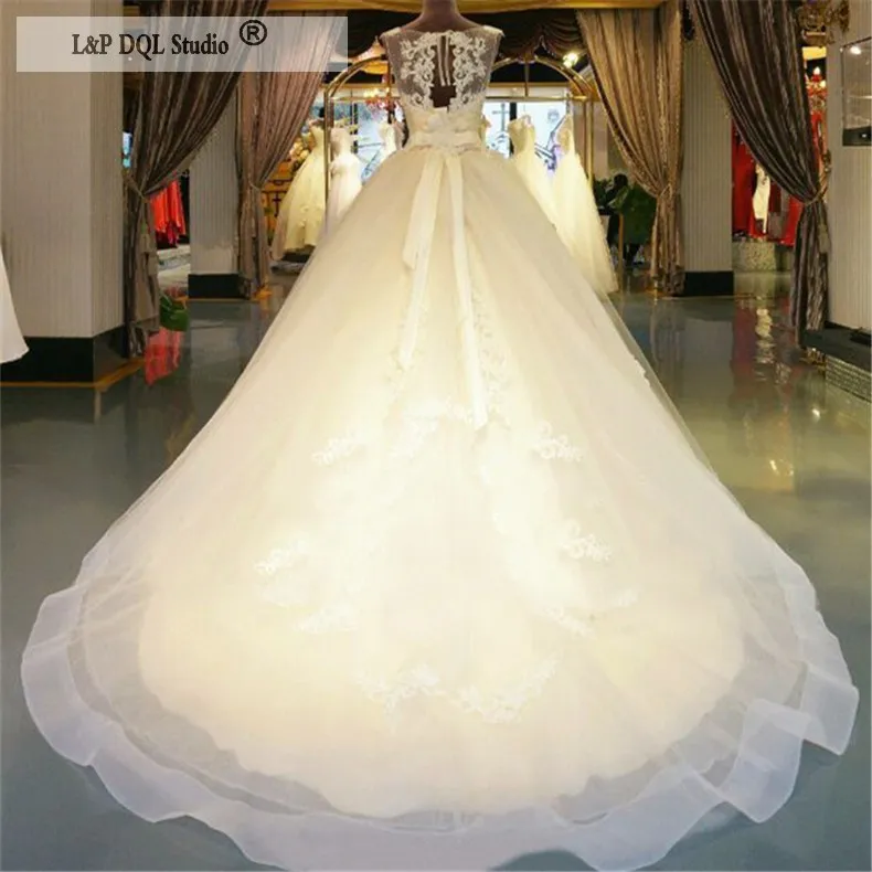 Высокая талия Ball Change платья свадебные платья Scoop Sheer с аппликацией, сияющие блестки плюс размер свадебные платья открыты назад Vestido de Novia