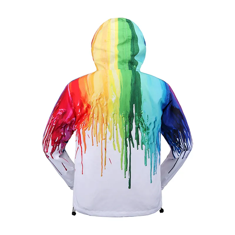 Autunno-Harajuku 3D colorato arcobaleno pigmentato stampato uomo donna inverno giacca a vento con cappuccio unisex outwear Cappotto Novità Giacca autunno top