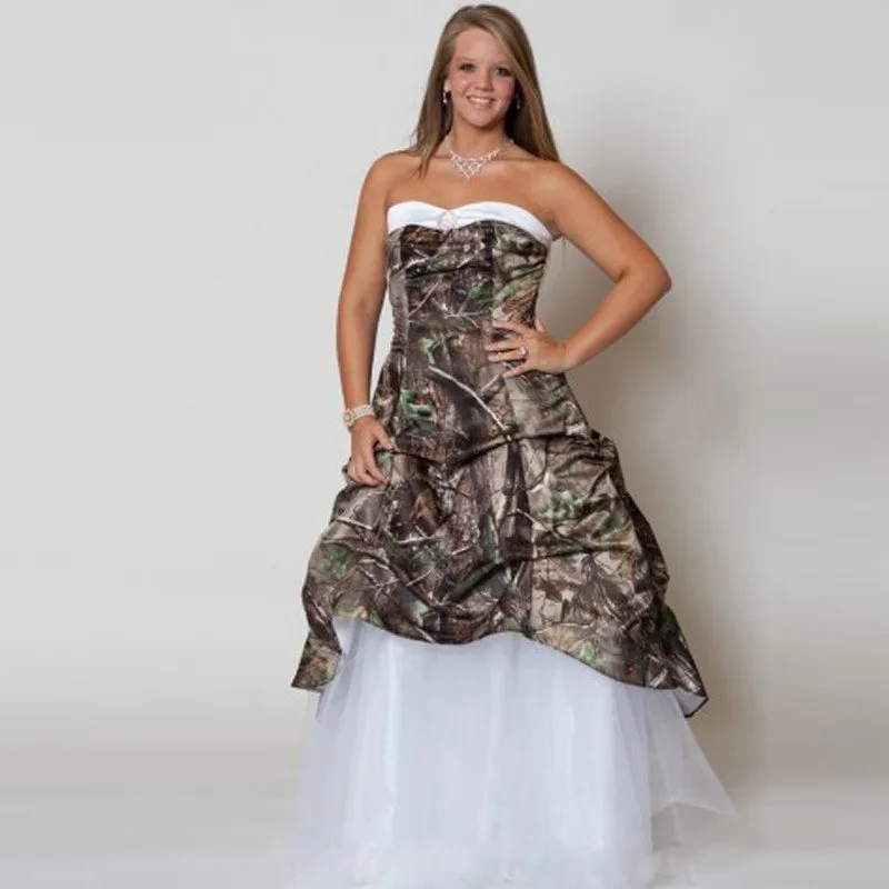 Gorgerous Camo Wedding Dresses Strapless Camp Bridal Dress Overskirt Wedding Gowns Plus Size Natural Forest Wedding Chapel Train Custom Made