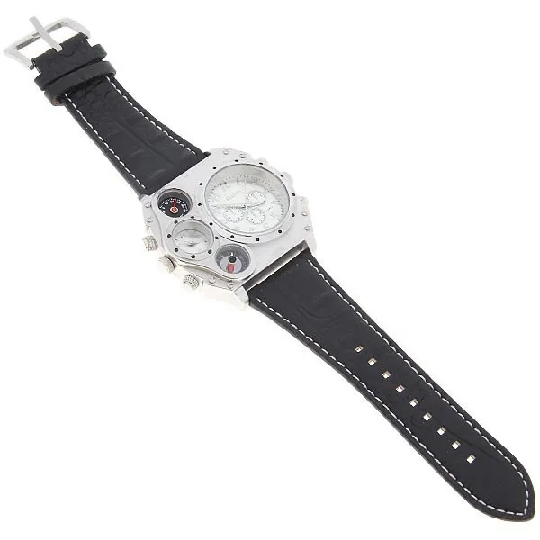 Oulm 1349 Montre militaire de sport à double mouvement pour homme avec boussole Thermomètre décoration cadran noir grande taille 5,8 cm de diamètre Relogio