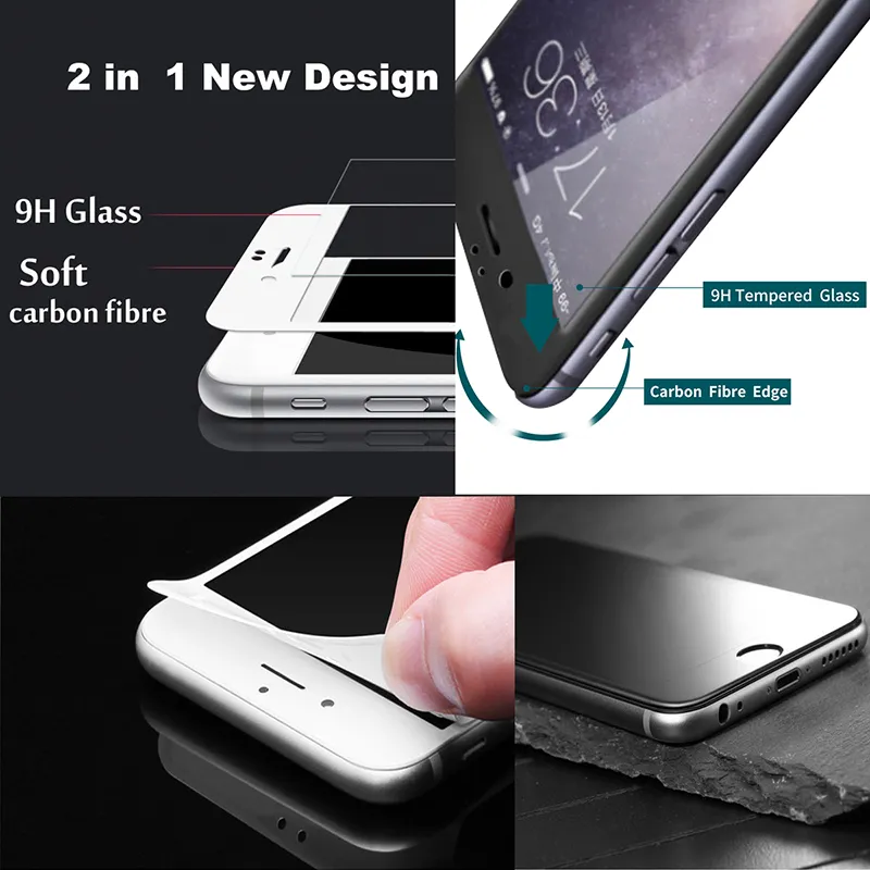 Tempererat Glass 3D HD Soft Protective Film för iPhone 5 5C 5s 6 Plus 6s Full Cover Carbon Fiber Screen Protector Epacket5832554