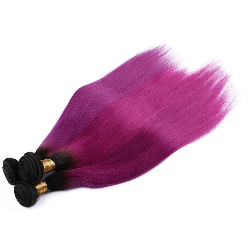 Straight 1b Hot Pink Dark Root Ombre Peruvian Virgin Human Hair Extensions Rose Rosa 2Tone Ombre Virgin Remy Human Hair Weave Bundlar