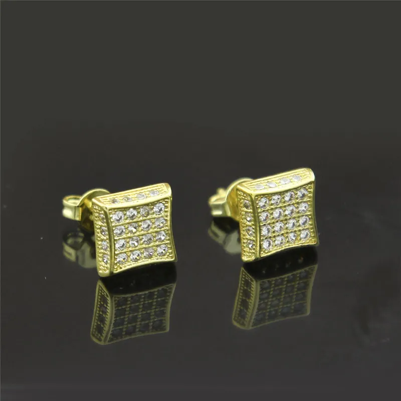 2017 fashion Mens women HIP HOP square Stud Earrings gold filled Cubic Zircon CZ Earrings wedding party jewelry TOP quality