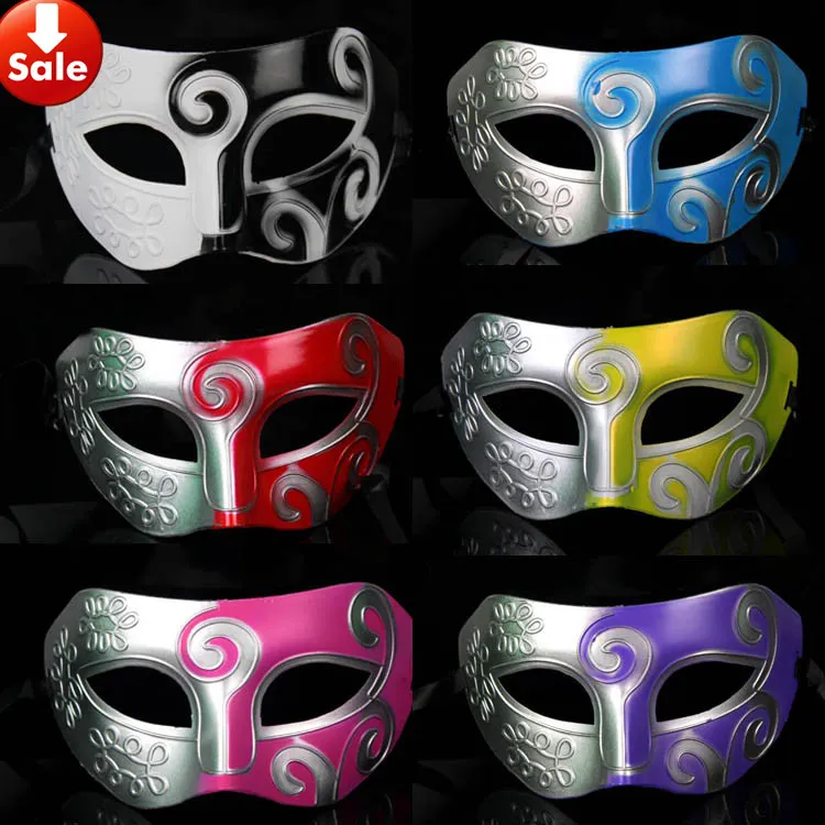 Masques de mascarade d'Halloween Gladiateur romain Jazz Masque pour hommes Demi-visage Accessoires de fête de danse vénitienne 16 couleurs