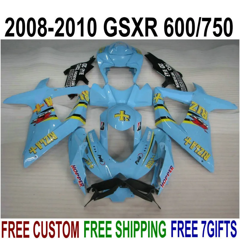 100% SUZUKI GSXR750 GSXR600 2008 2009 2010 için Fit K8 mavi siyah kaportalar K9 GSX-R600 / 750 08-10 özel kaporta kiti R40P