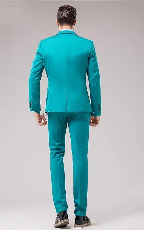 Sunshine Energetic Center Vent Turquoise Tuxedos de marié revers cranté coupe ajustée robe de mariée pour hommes blazer de bal de vacances veste + pantalon + cravate + gilet