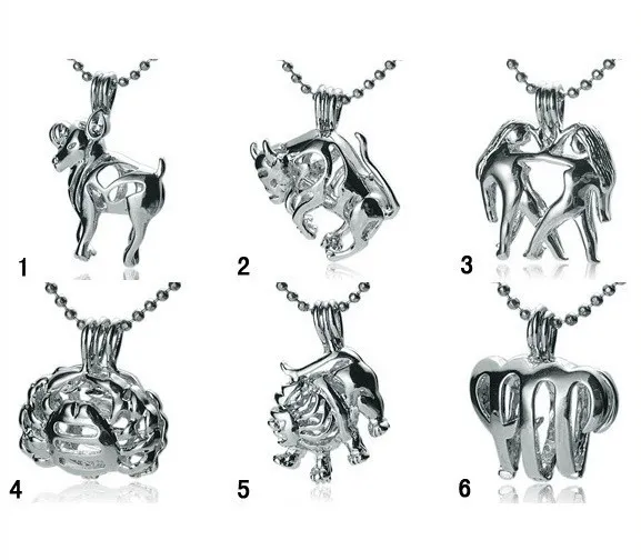 18kgp oznaki mody zodiaku montażu wisiorek, dwanaście gwiazdozbiorów styl pereł / klejnoty koraliki klatki Lockets DIY Lucky Charm Jewelry No.1 ~ No.6