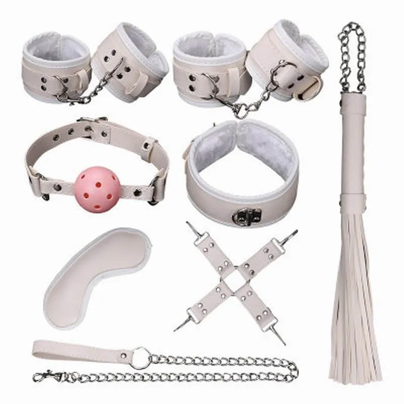 Kit Escravidão Sex 8 Pcs Adulto Restraint Jogos Set Algema Pé cuff Whip Rope Blindfold para Casais Brinquedos Eróticos Produtos Do Sexo