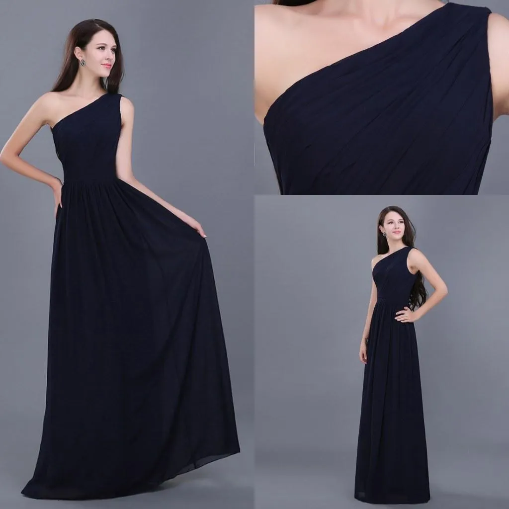 Cheap Under 50 Navy Blue Prom Evening Dresses 2016 Sexy One Shoulder