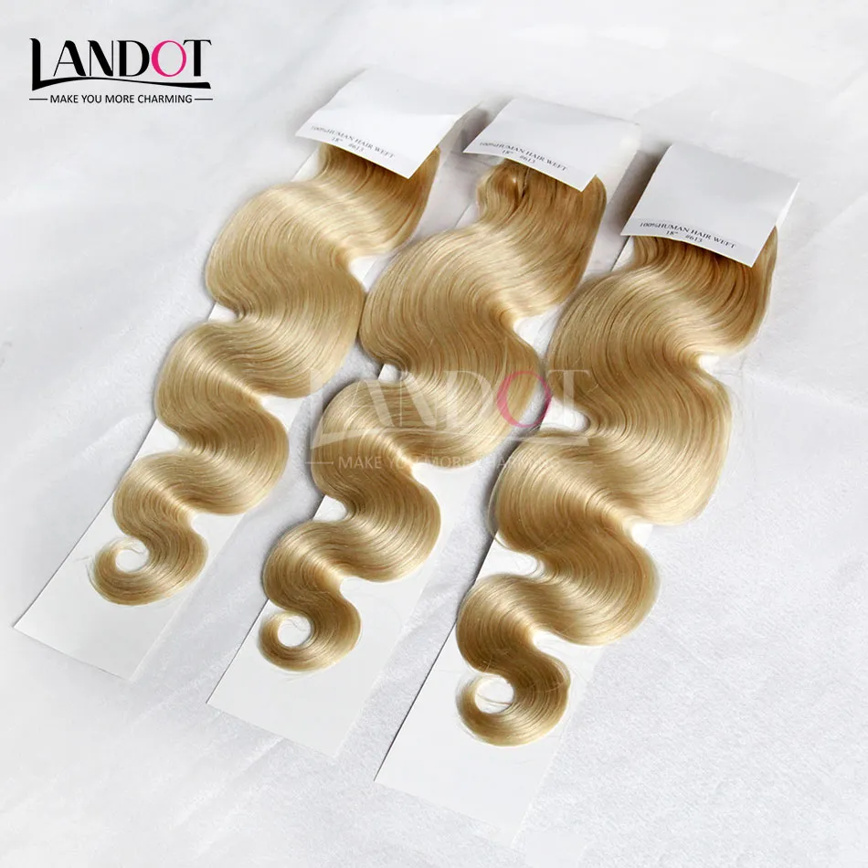 Brazilian Body Wave Hair Grade 8A Color #613 Bleach Blonde Human Hair Weave Bundles Brazilian Hair Extensions 3/12-30 Inch Double Wefts