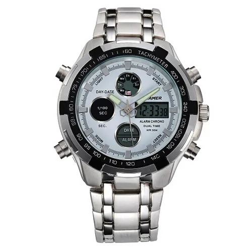 Luxury Full Steel Military Watch For Men Quartz Multi Function LED Dual Display Gold Wristwatches By QUAMER From Onlinebuye 21.77 DHgate.Com