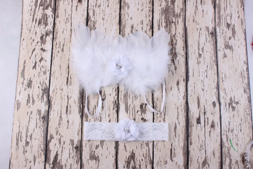 Angel Wings Feather Wings Baby Girl Flower Lace Headband Photo Shoot Hair Accessories For Newborns Head Band costume Photo Prop YM6119