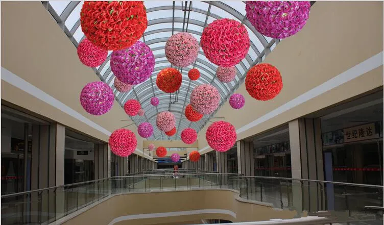 Centre de table de mariage en soie Rose, 8 pouces 20cm, boule de fleurs suspendue, boule de baiser, fournitures de décoration Pomander