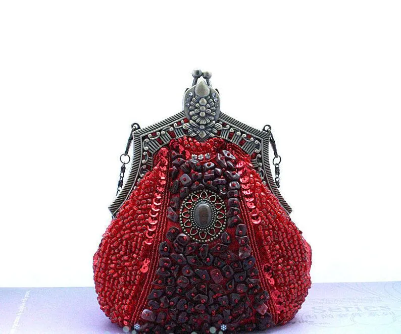 2016 New Evening Bag Handmade Glass Beads 클러치 가방 섬세한 연회 가방 빈티지 웨딩 파티 지침 171j