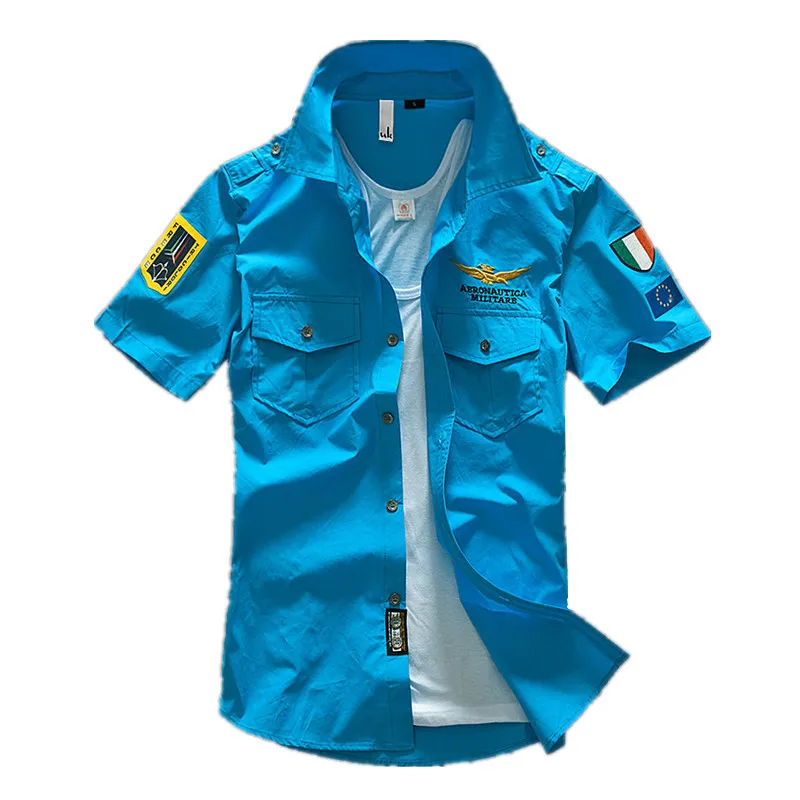 Camisa de vestir de los hombres de las camisas de manga corta del uniforme de la fuerza aérea al por mayor-moda envío gratis # W0064