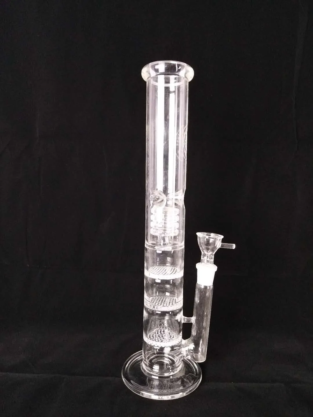 H: Conduite d'eau Bong en verre de 46 cm 18 "pouces Conduite d'eau droite en verre pur TreePerc avec trois percolateurs de pneus en nid d'abeille Qualité de la marque